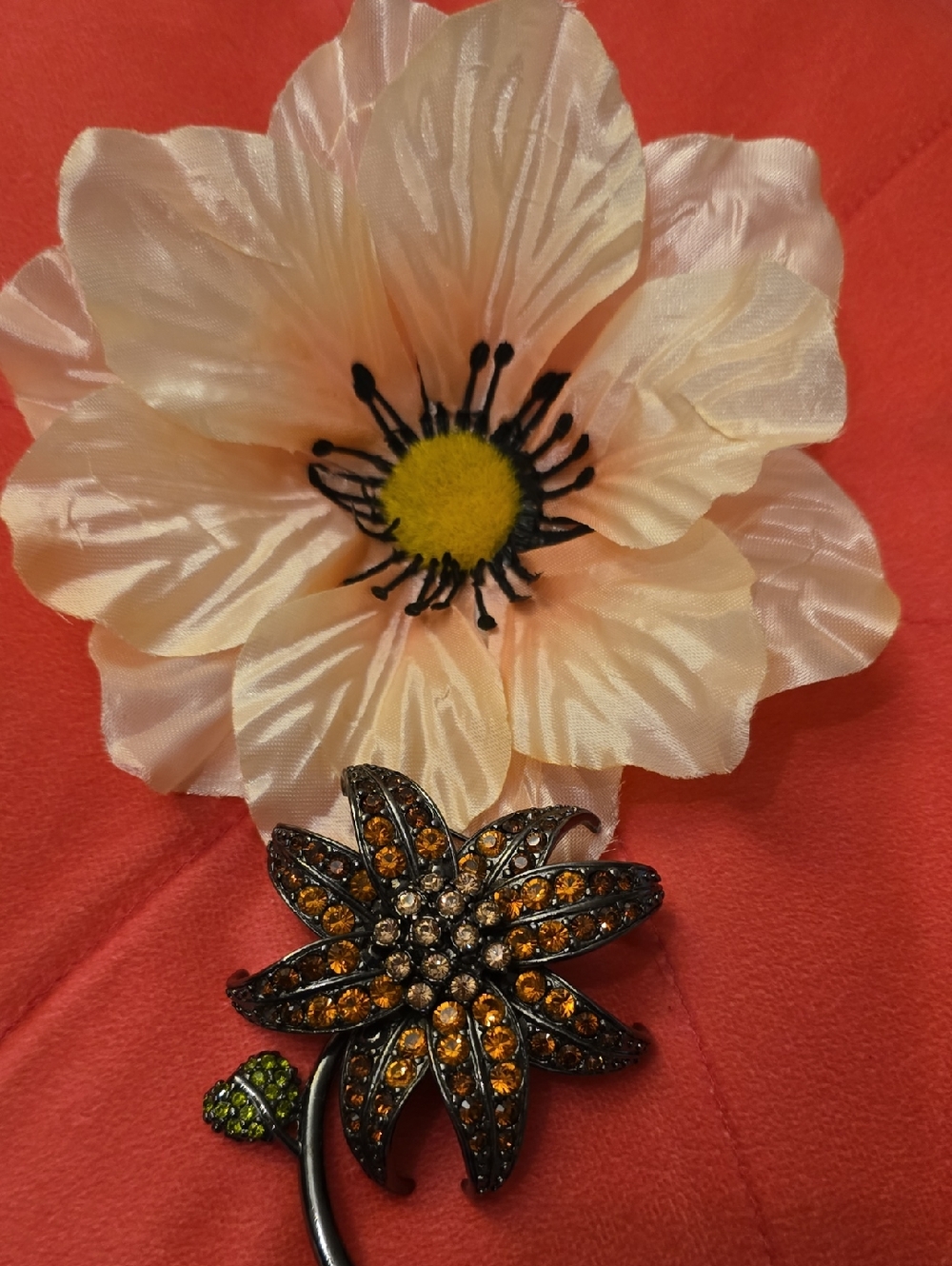 Joan Rivers Vintage Sparkling Orange Crystal Flower Brooch